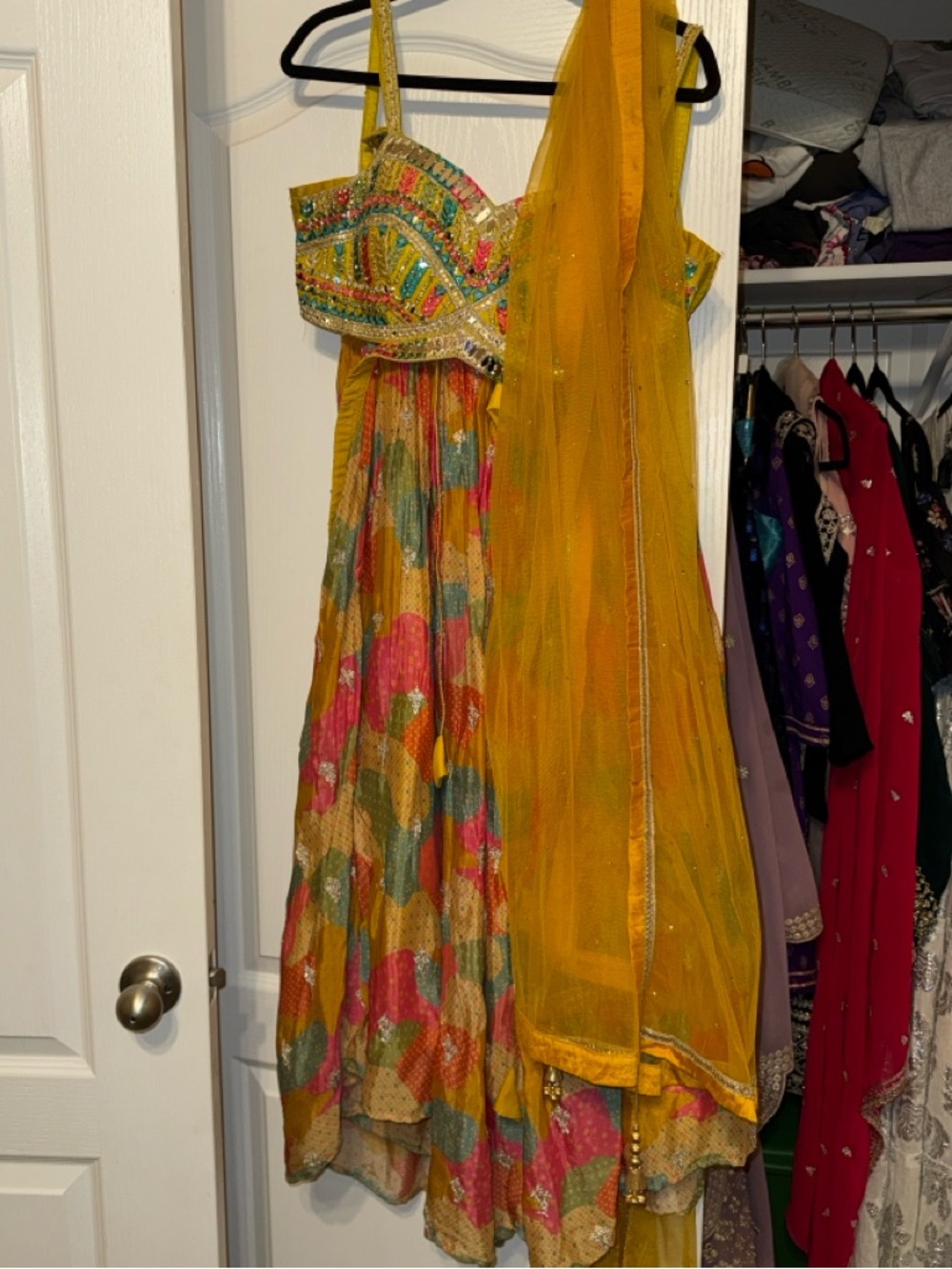 Neon Floral Multicolor Lehenga with Matching Dupatta